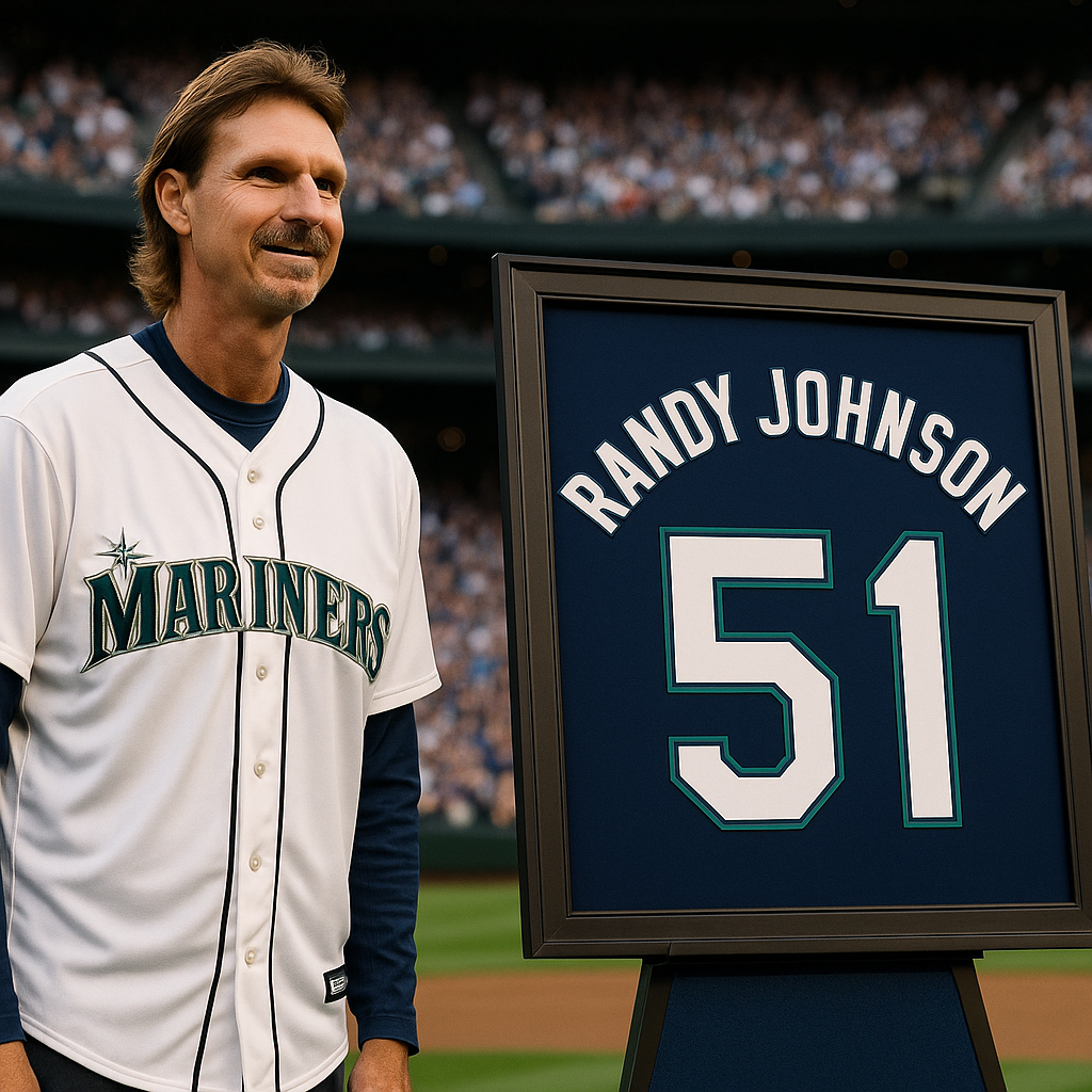 Generate a high-quality, relevant image prompt for an article about: Randy Johnson Jersey Retirement