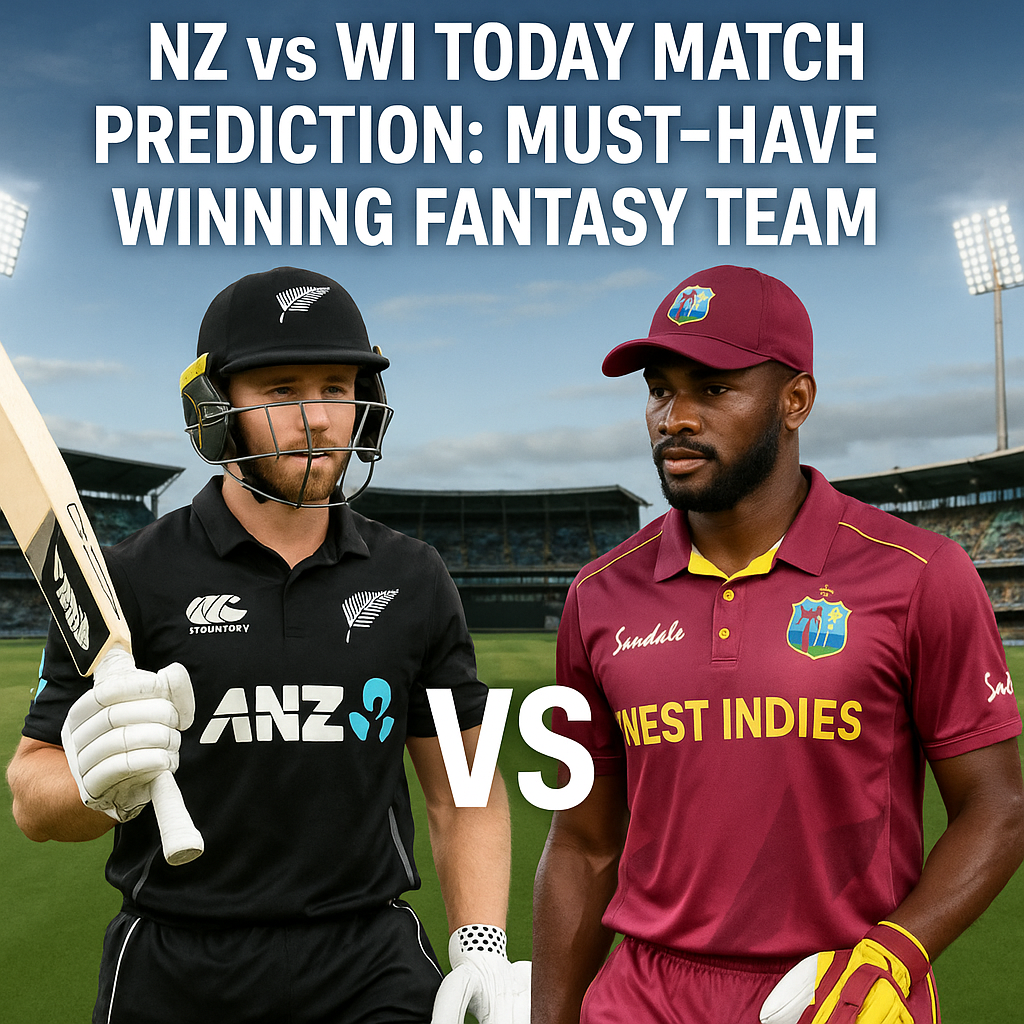 Generate a high-quality, relevant image prompt for an article about: NZ vs WI Today Match Prediction
