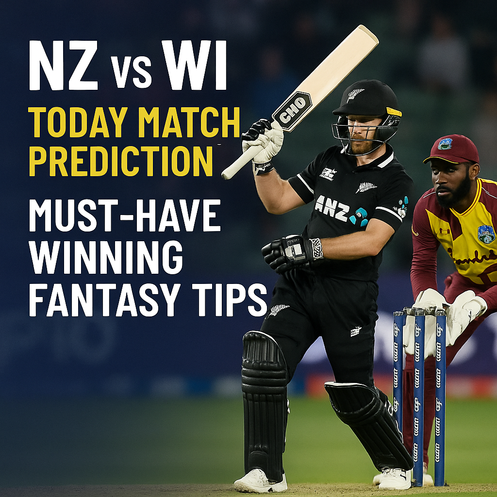Generate a high-quality, relevant image prompt for an article about: NZ vs WI Today Match Prediction