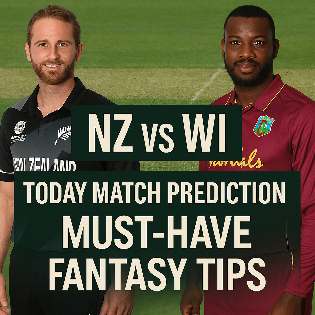 Generate a high-quality, relevant image prompt for an article about: NZ vs WI Today Match Prediction
