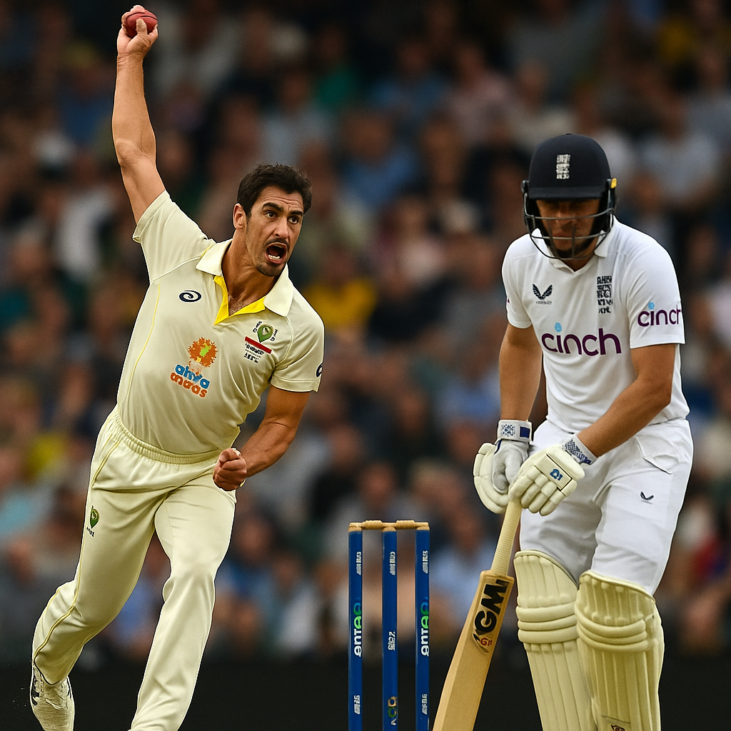 Generate a high-quality, relevant image prompt for an article about: Starc’s Stunning Pace Shatter