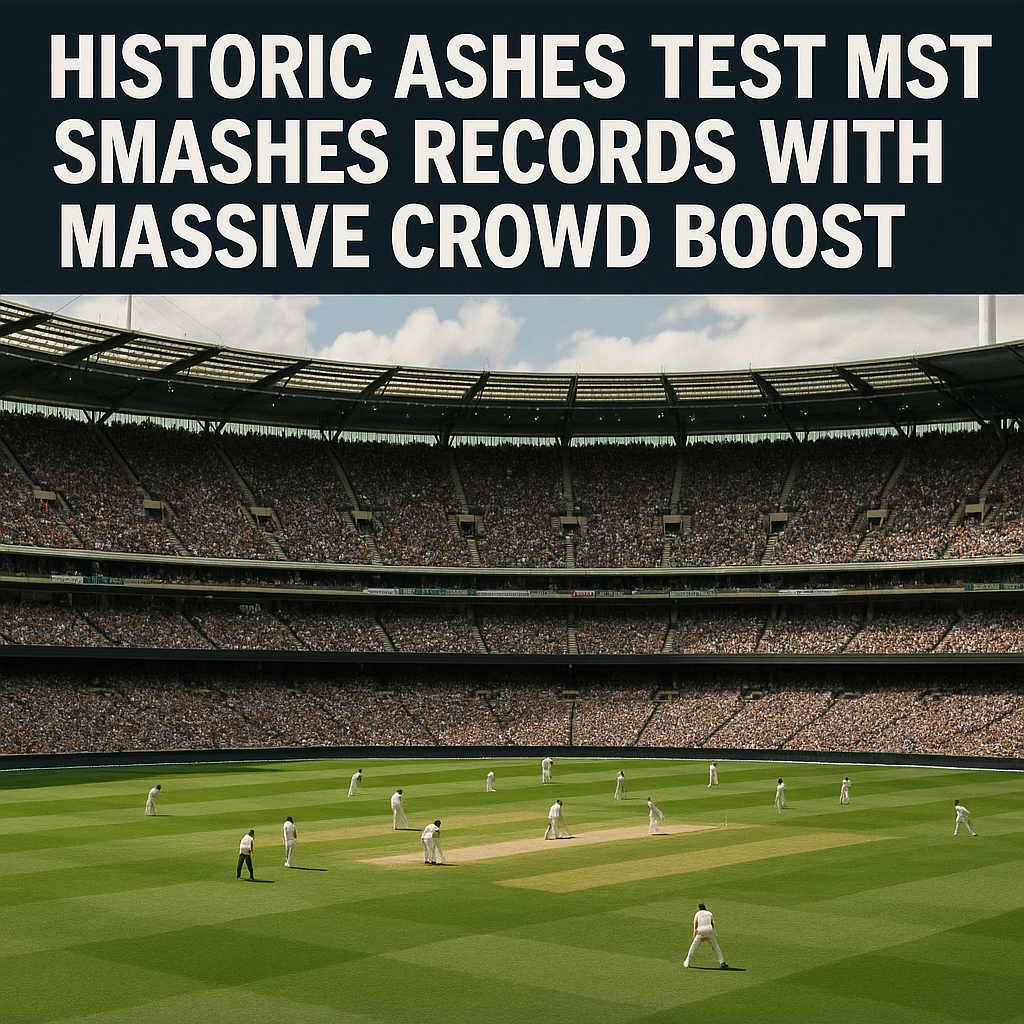 Generate a high-quality, relevant image prompt for an article about: Historic Ashes Test Smashes Rec