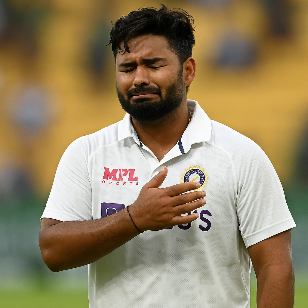 Generate a high-quality, relevant image prompt for an article about: Rishabh Pant’s Emotional Sorry