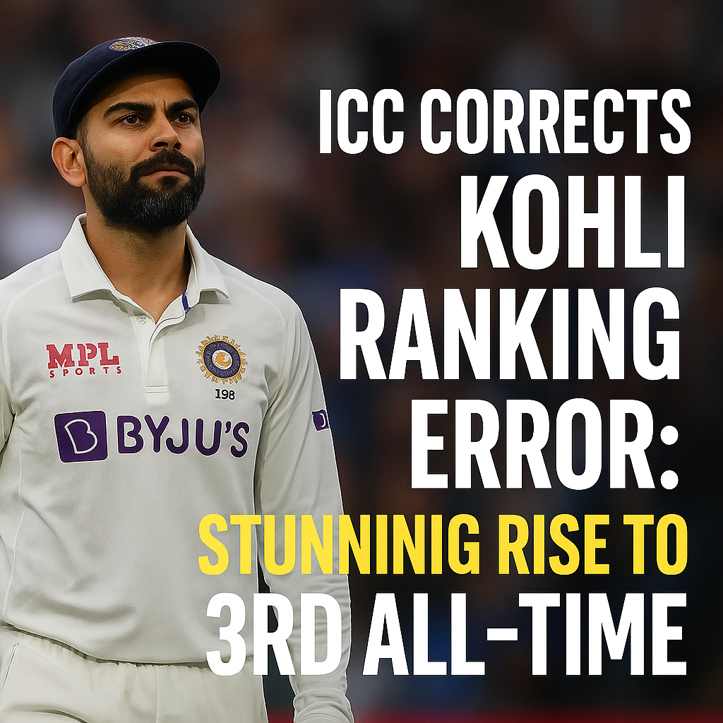 Generate a high-quality, relevant image prompt for an article about: ICC Corrects Kohli Ranking Erro