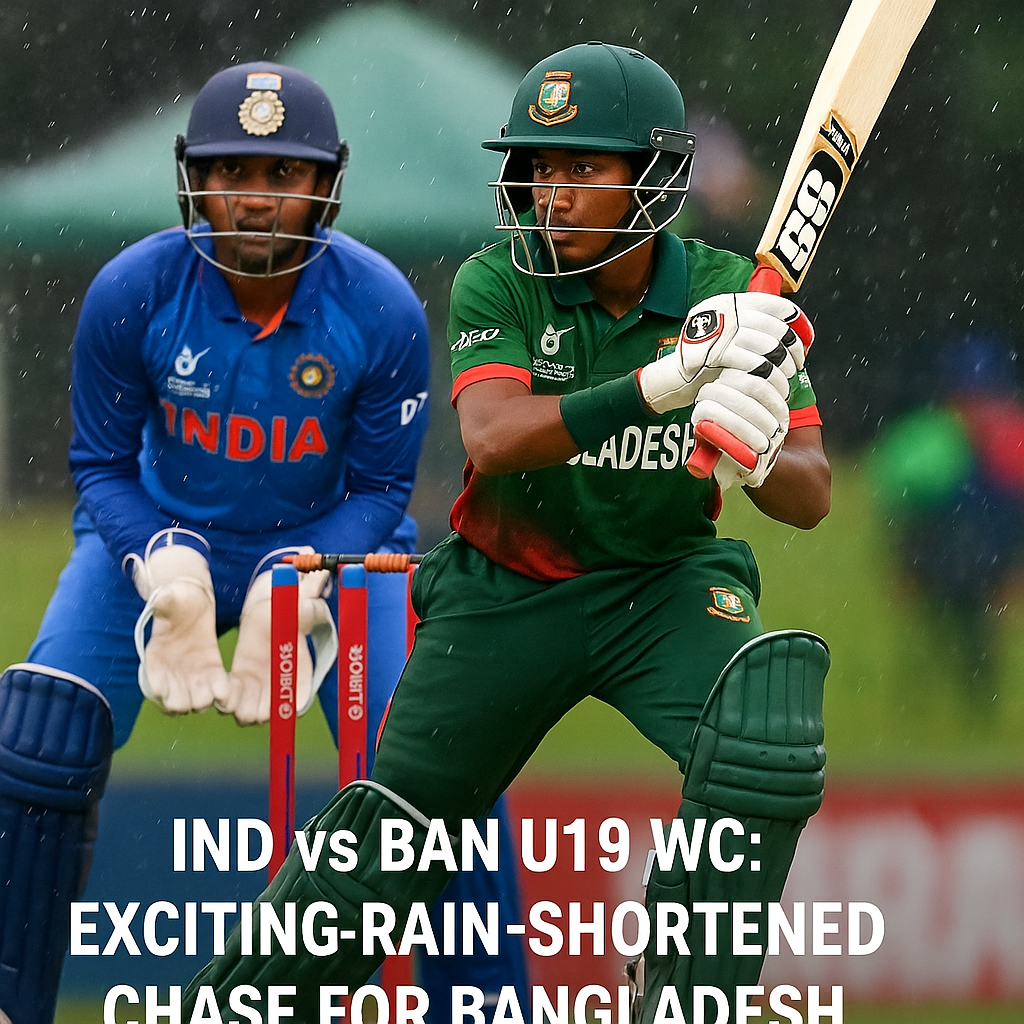 Generate a high-quality, relevant image prompt for an article about: IND vs BAN U19 WC: Exciting Rai